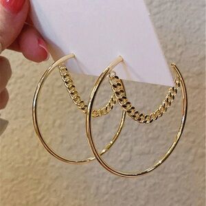 Gold Chain Link Hoop Earrings – Statement Dangle Hoops 3/$30